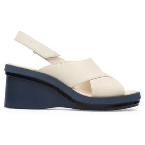 Camper Kyra Two-Tone Cream and Navy Slingback Wedge Sandals, size 41